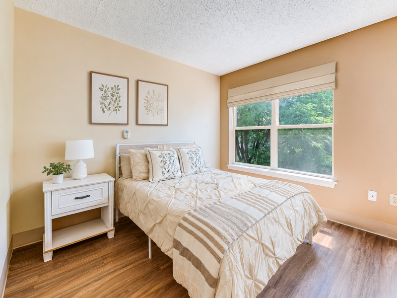 beige cream bed resident room